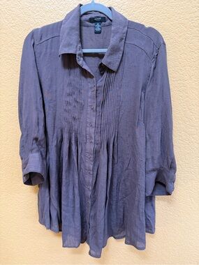 Alfani Women's Washed Taupe Button-Front Pintuck Blouse - Plus Size 2X
